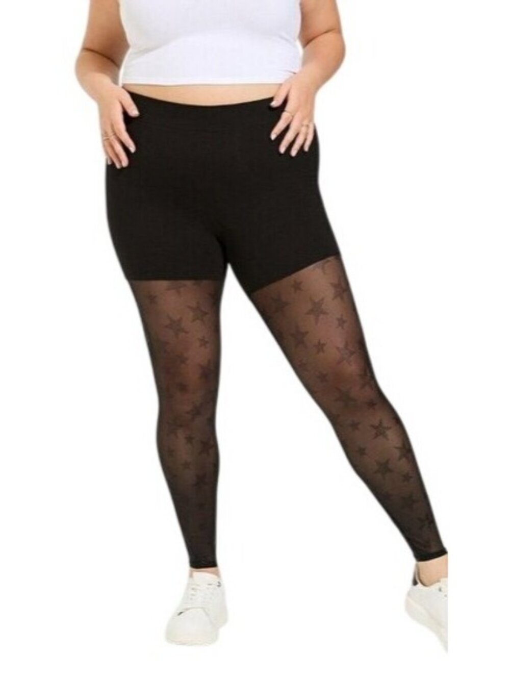 Plus Size 5X 4X 3X Signature Waist Flocked Full Length Star Leggings 27 inseam